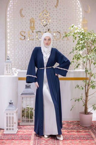 Opulent Silk Embellished Abaya – Navy