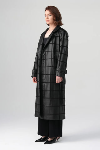 Riva Leather-Detail Coat – Black