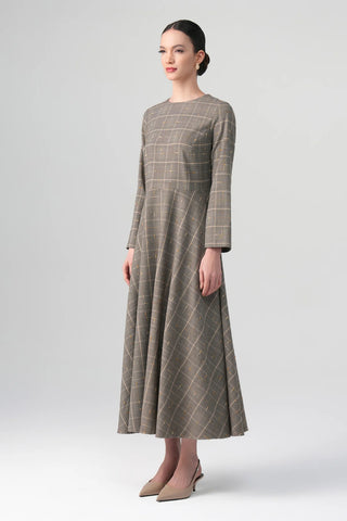 Talia Plaid Dress – Beige