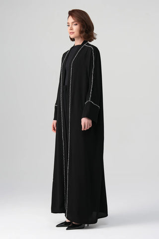Avelin Crystal-Embellished Crepe Abaya – Black
