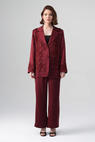 Valessa Embellished Suit – Bordeaux