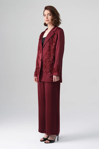 Valessa Embellished Suit – Bordeaux