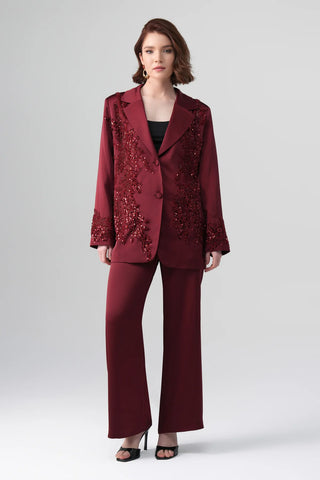 Valessa Embellished Suit – Bordeaux