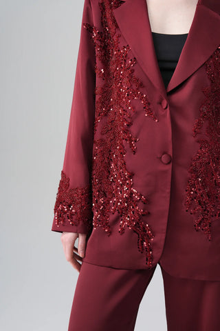 Valessa Embellished Suit – Bordeaux