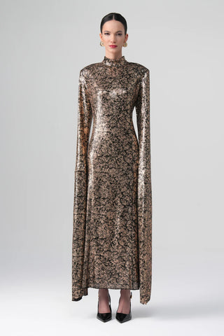 Noira Metallic Evening Dress – Gold