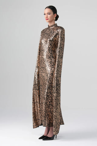 Noira Metallic Evening Dress – Gold
