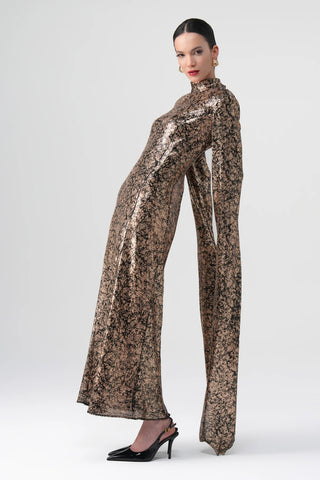 Noira Metallic Evening Dress – Gold