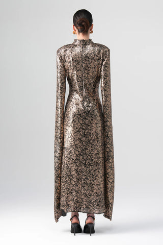 Noira Metallic Evening Dress – Gold