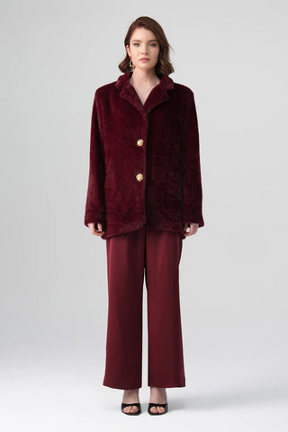 Marcel Evening Faux Fur Coat – Burgundy