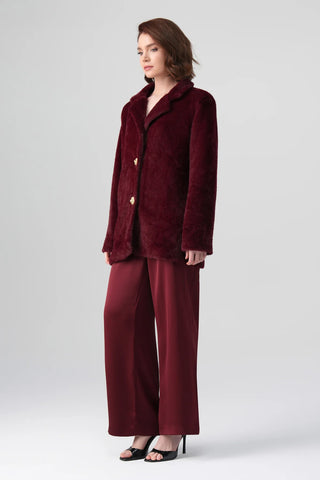 Marcel Evening Faux Fur Coat – Burgundy