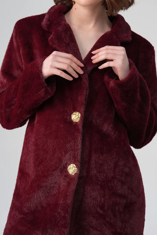 Marcel Evening Faux Fur Coat – Burgundy