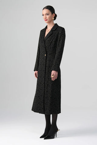 Daphne Lace Single-Button Coat – Black
