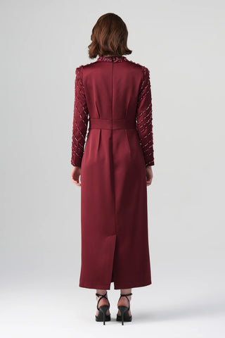 Rubina Embellished Neck Dress – Bordeaux