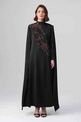 Zafira Embroidered Double-Sleeve Dress – Black