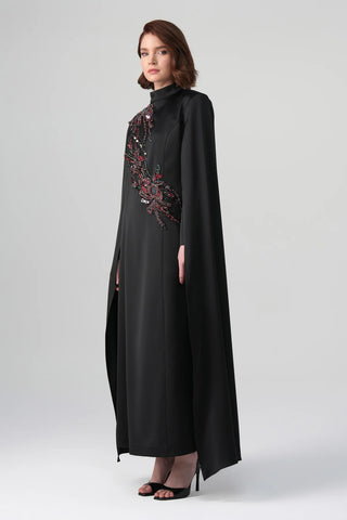 Zafira Embroidered Double-Sleeve Dress – Black