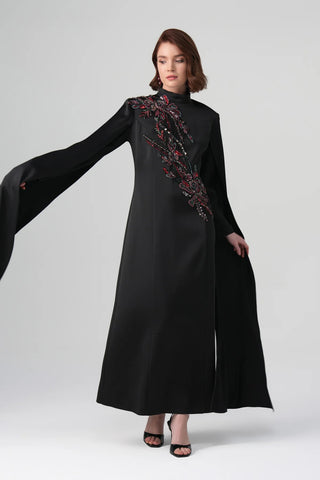 Zafira Embroidered Double-Sleeve Dress – Black