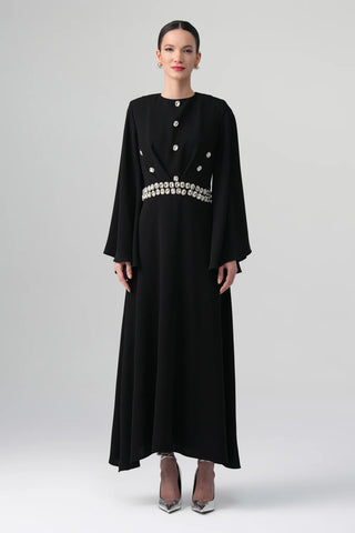 Orlina Pearl-Embellished Dress – Black