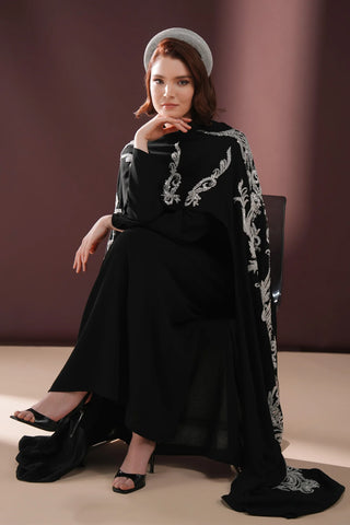 Ophelra Couture Embroidered Crepe Dress – Black
