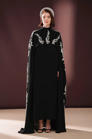 Ophelra Couture Embroidered Crepe Dress – Black