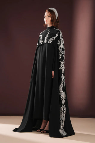 Ophelra Couture Embroidered Crepe Dress – Black