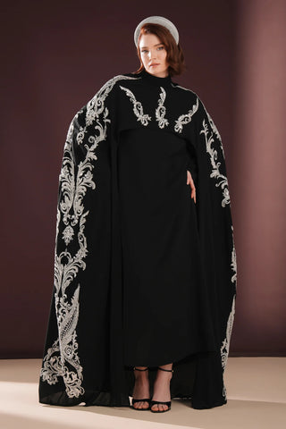 Ophelra Couture Embroidered Crepe Dress – Black
