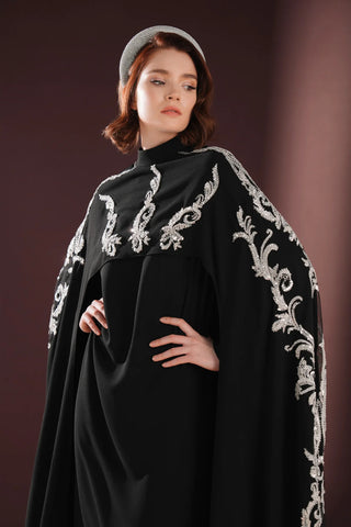 Ophelra Couture Embroidered Crepe Dress – Black