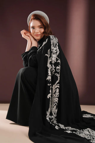 Ophelra Couture Embroidered Crepe Dress – Black