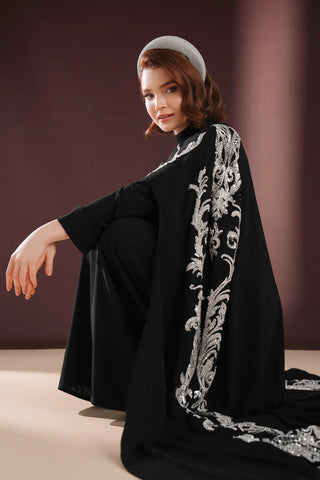 Ophelra Couture Embroidered Crepe Dress – Black