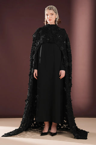 Velmora Exclusive Couture Evening Dress with Cape  – Black
