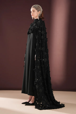 Velmora Exclusive Couture Evening Dress with Cape  – Black