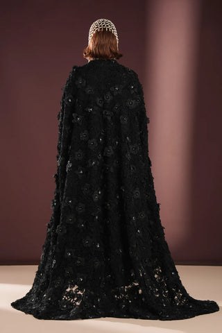 Velmora Exclusive Couture Evening Dress with Cape  – Black