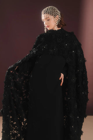 Velmora Exclusive Couture Evening Dress with Cape  – Black