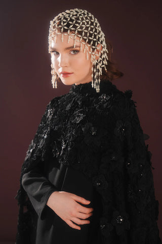 Velmora Exclusive Couture Evening Dress with Cape  – Black