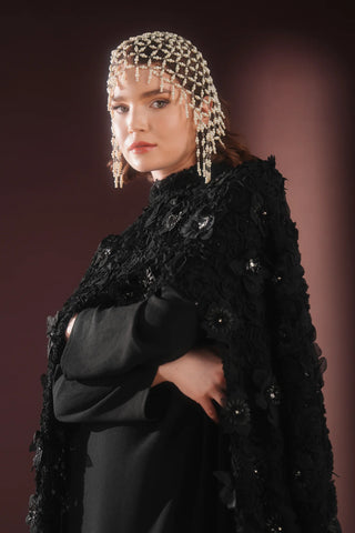 Velmora Exclusive Couture Evening Dress with Cape  – Black