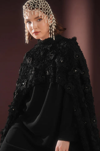 Velmora Exclusive Couture Evening Dress with Cape  – Black