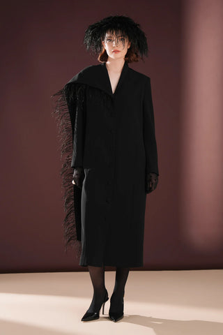 Nyxora Feather-Trim Blazer Dress – Black