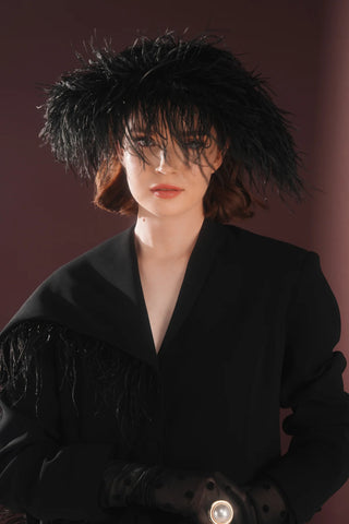 Nyxora Feather-Trim Blazer Dress – Black