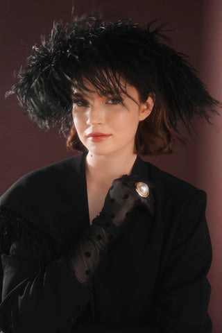 Nyxora Feather-Trim Blazer Dress – Black