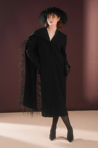 Nyxora Feather-Trim Blazer Dress – Black