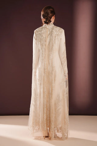 Lumielle Embellished Cape Evening Dress – Cream