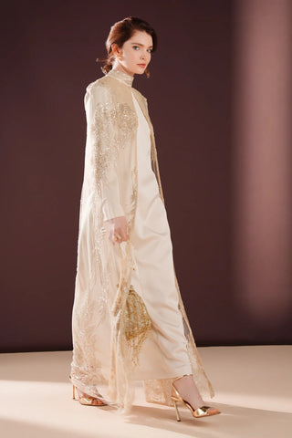 Lumielle Embellished Cape Evening Dress – Cream