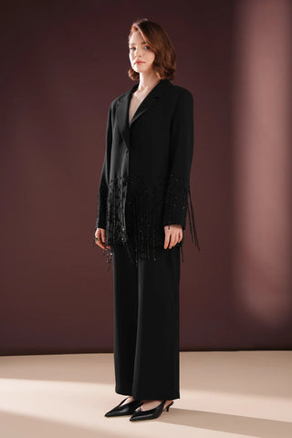 Morvella Embellished Fringe Suit – Black