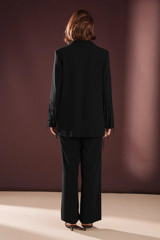 Morvella Embellished Fringe Suit – Black