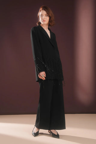 Morvella Embellished Fringe Suit – Black
