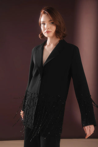 Morvella Embellished Fringe Suit – Black
