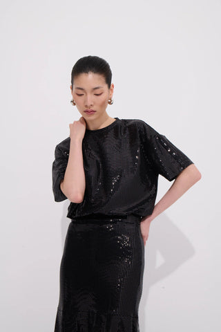 Raya Relaxed Sequin T-Shirt – Black