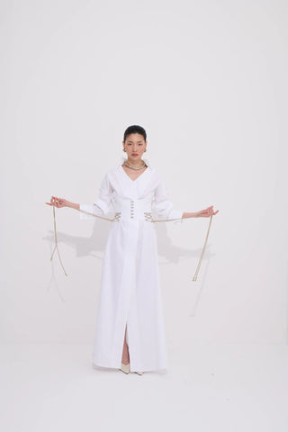 Lia Shirt Dress with Corset Detail – White