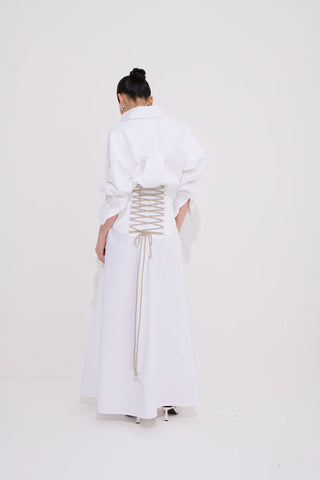 Lia Shirt Dress with Corset Detail – White