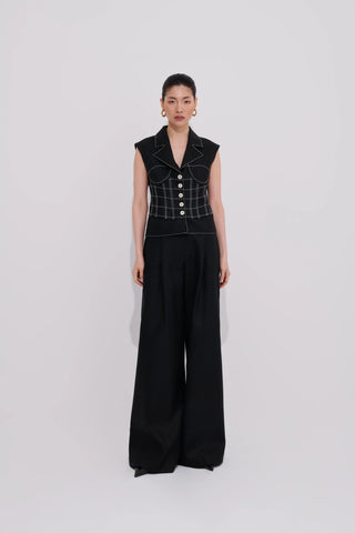 Paloma Corset-Inspired Linen Vest - Black