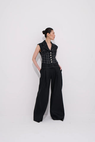 Paloma Corset-Inspired Linen Vest - Black